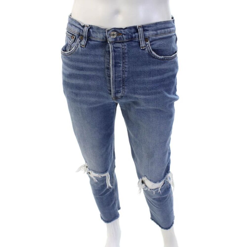 Re/Done Unisex 90s Blue Cropped Straight Jeans Button Fly Size 30